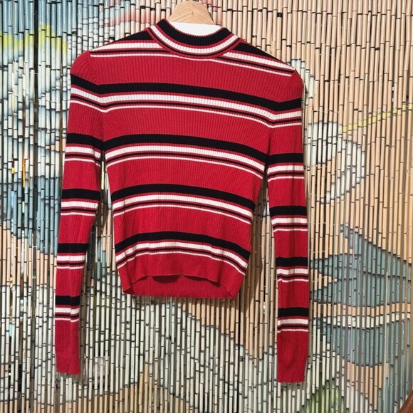 H&M DIVIDED Ribbed Sweater Knit Mock Turtleneck, Red, Striped Black and White, S - Picture 1 of 12